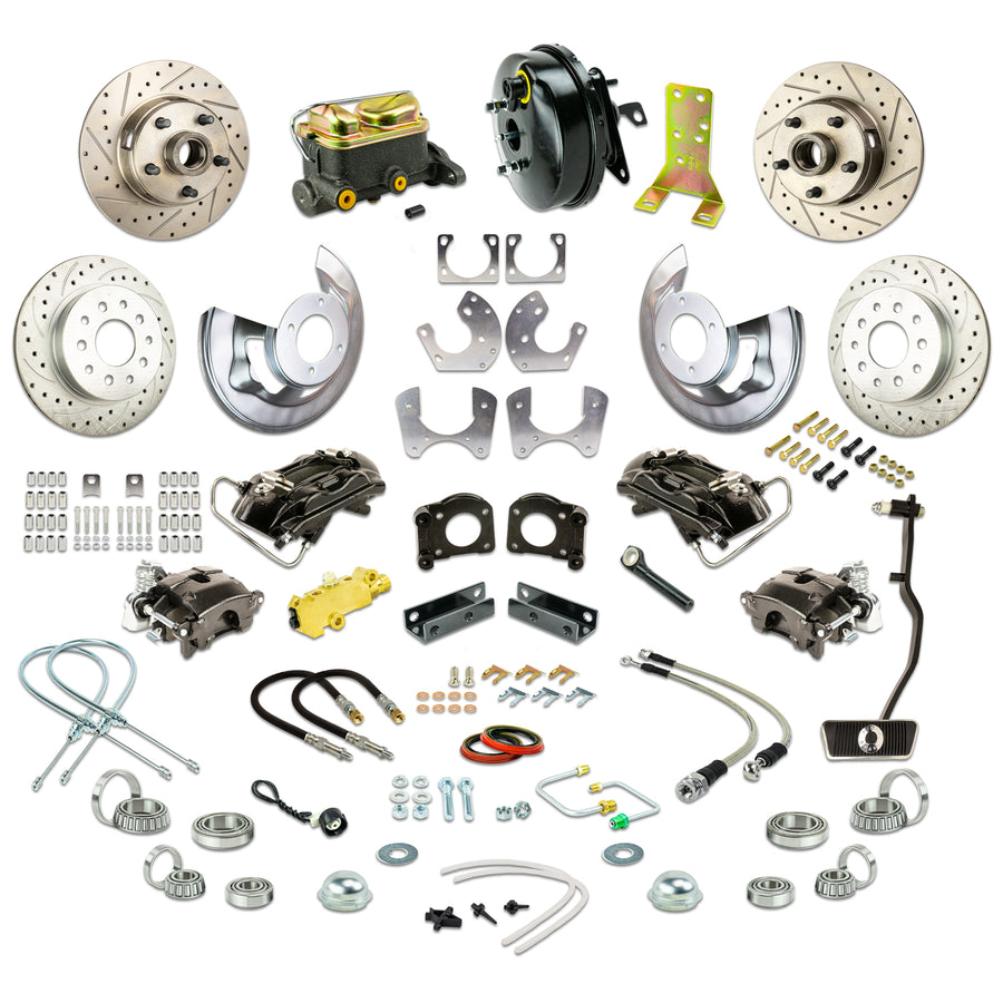 The Right Stuff 1967-69 Ford Power 4 Wheel Disc Conv. Large Ford 9" Rear End, Drilled/Slotted Rotors, Black Powder Coated Calipers - (ZDC6748S)