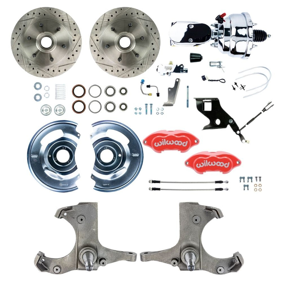 The Right Stuff 1967-70 Chevy C10/15 Truck/Suburban, Performance Series Power Front Disc Kit, Red Wilwood Calipers, Drilled and Slotted Rotors, Braided Stainless Hoses, and Chrome Booster Master Assembly 6x5.5 - (TDC6726ZXP)