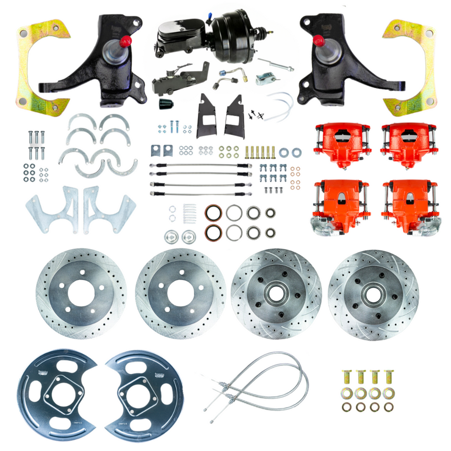 The Right Stuff 73-87 GM C10/C15 Truck/Sub 2" Drop Power 4-Wheel Disc Red Caliper Black Upper - (TDC7355DZY)
