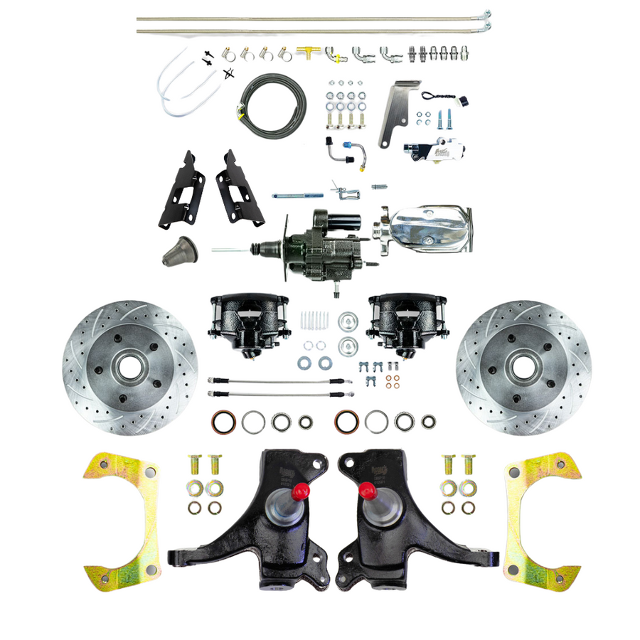 The Right Stuff 73-87 GM C10/15 Truck/Suburban 2" Drop Chrome Hydraulic Brake Assist Disc Kit Black Caliper - (THB7325DBX)