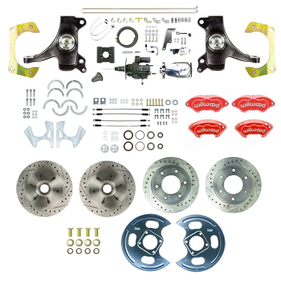 The Right Stuff 1963-66 GM/Chevy C10/15 Truck 2WD, 2" Drop Performance Series Hydraulic Brake Assist 4-Wheel Disc, Red Wilwood Calipers, Chrome Upper 6x5.5 Bolt Pattern - (THB6356DZXP)