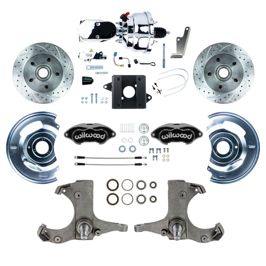 The Right Stuff 1960-62 Chevy/GMC Performance Series, Power Front Disc Brake Conversion Kit, Black Wilwood Calipers, Drilled and Slotted Rotors, Brainded Stainless Hoses, Chrome Booster Master Assembly - (TDC6015BXP)