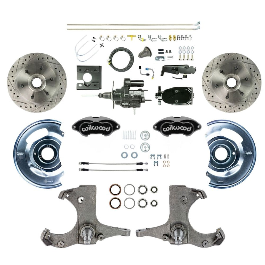 The Right Stuff 1967-70 GM C10/C15 Truck/Suburban with 2WD, Performance Series Hydraulic Brake Assist Front Disc Kit, Black Wilwood Calipers, Drilled and Slotted Rotors, Stainless Hoses, Black Upper Assembly - (THB6726BYP)