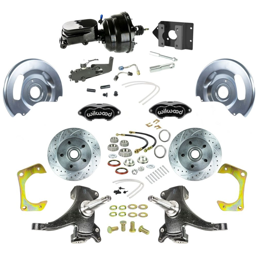 The Right Stuff 1960-1962 Chevy/GMC Truck/Suburban, Perofrmance Series Power Front Disc Brake Kit, Black Wilwood Calipers, Drilled and Slotted Rotors, Braided Stainless Hoses, and Black Booster Master Assembly 5x5 - (TDC6015BYP)