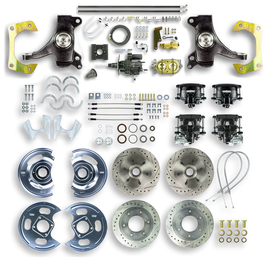 The Right Stuff 63-66 C10-15 Truck/Sub 2" Drop Hydraulic Brake Assist 4-Wheel Disc Conv Blk Calipers - (THB6356DB)