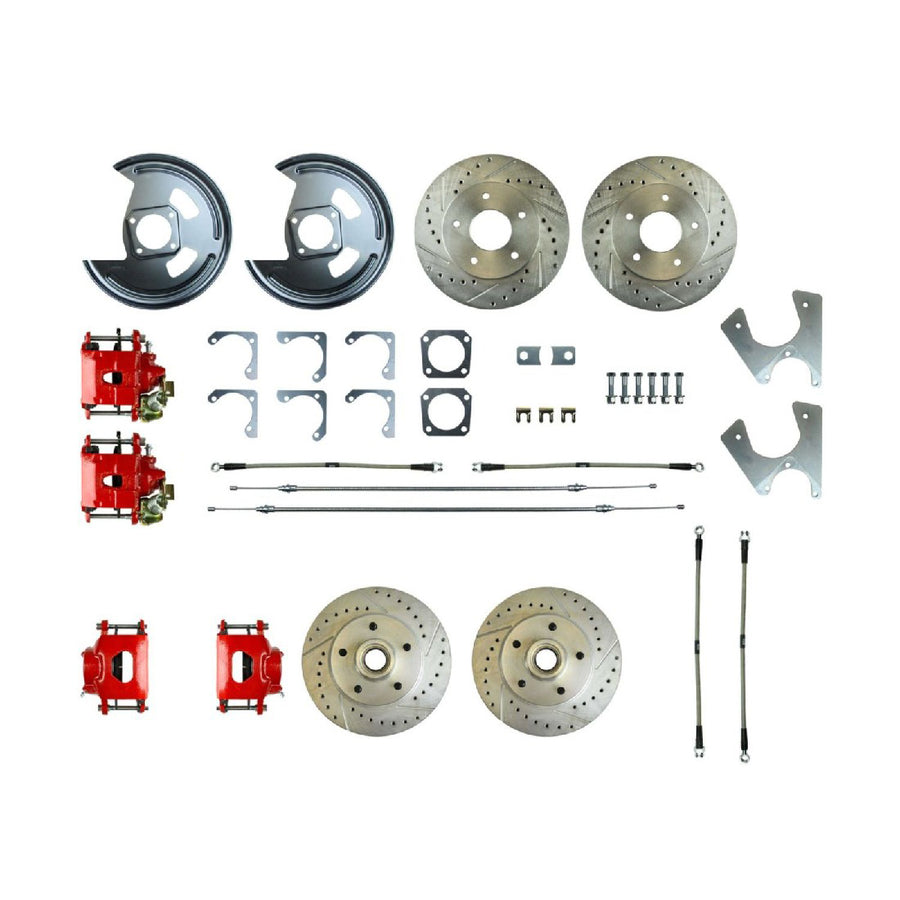 The Right Stuff 1975-77 Camaro, 4-Wheel W/Rear +2 Disc Brake Conversion Kit W/Red Calipers - (F75RD07Z)