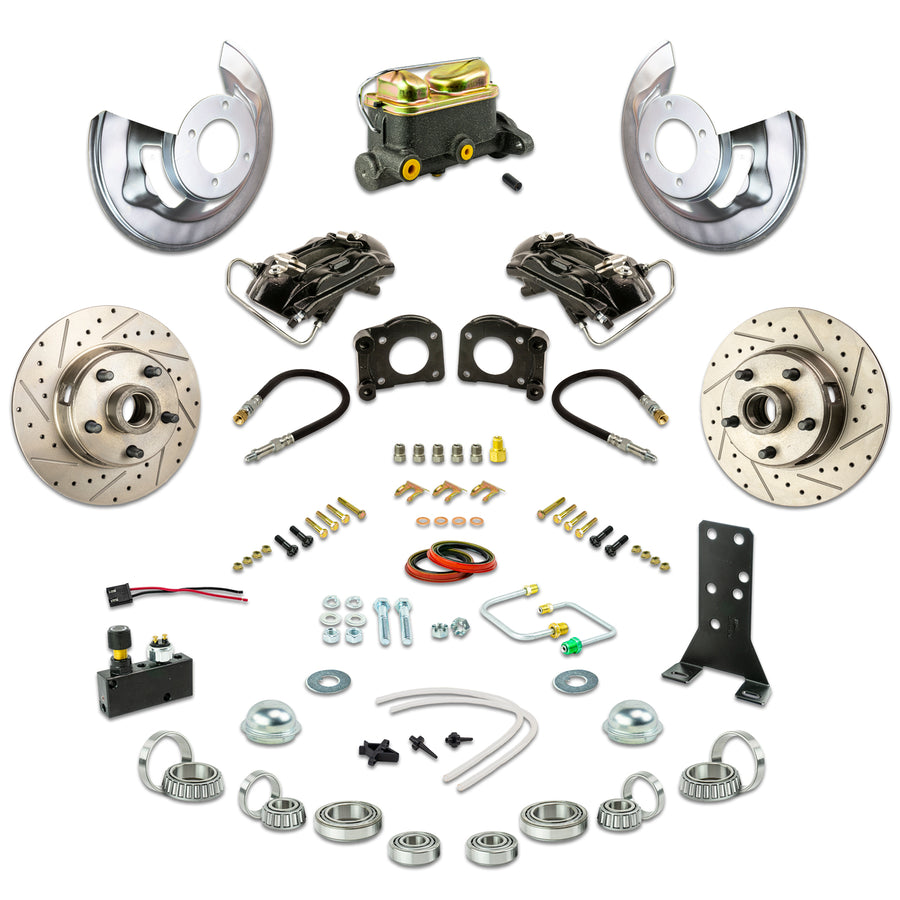 The Right Stuff 1967-69 Ford Manual Front Disc Conversion Kit, Drilled and Slotted Rotors, Black Powder Coated Calipers - (ZSD6708S)