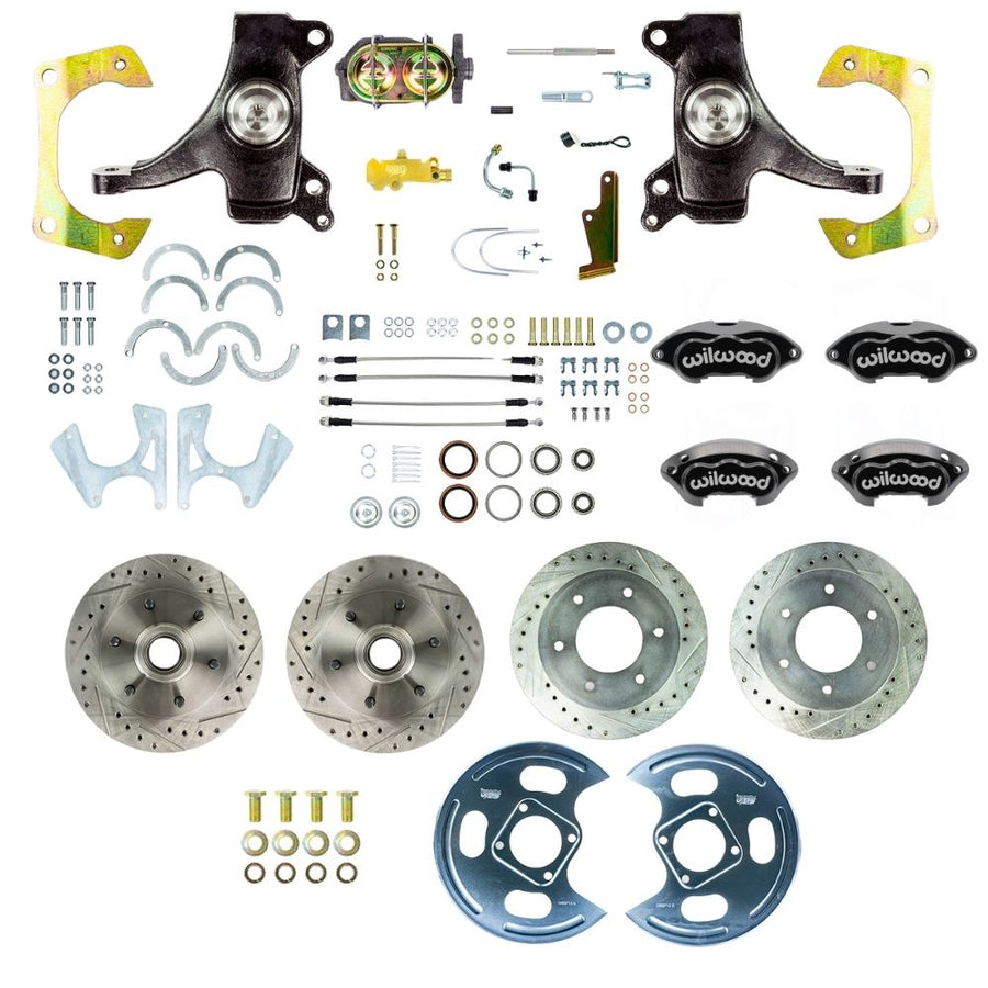 The Right Stuff 1963-70 GM Truck & Suburban, 2" Drop, Performance Series Manual 4-Wheel Disc Brake Kit, Black Wilwood Calipers, Drilled and Slotted Rotors, and Braided Stainless Hoses 6 lug - (TSD6346DBP)
