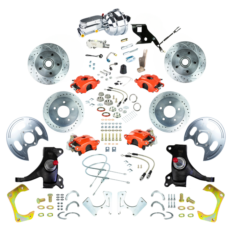 The Right Stuff 71-72 GM C10/15 Truck/Sub 2" Drop Power 4-Wheel Disc Red Caliper Chrome Upper - (TDC7155DZX)