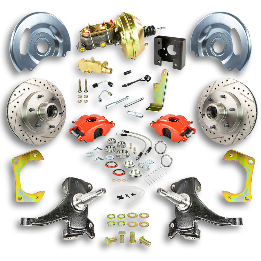 The Right Stuff 63-66 Chevy/GMC Truck/Sub, 2" Drop, Pwr Front Disc Brake Kit w/Red Calipers 6x5.5 Bolt Pattern - (TDC6326DZ)