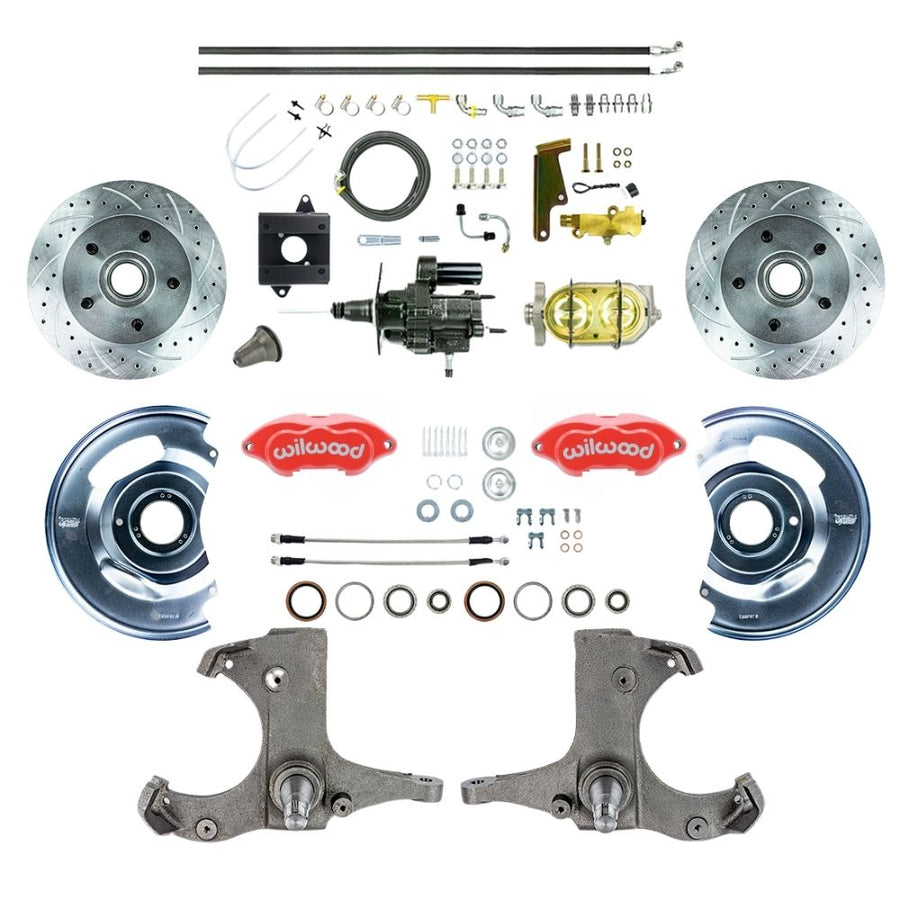 The Right Stuff 1960-62 Chevy/GMC Truck & Suburban Hydraulic Brake Assist Performance Series, Front Disc Brake Conversion Kit, Red Wilwood Calipers, Drilled and Slotted Rotors, Braided Stainless Hoses - (THB6015ZP)
