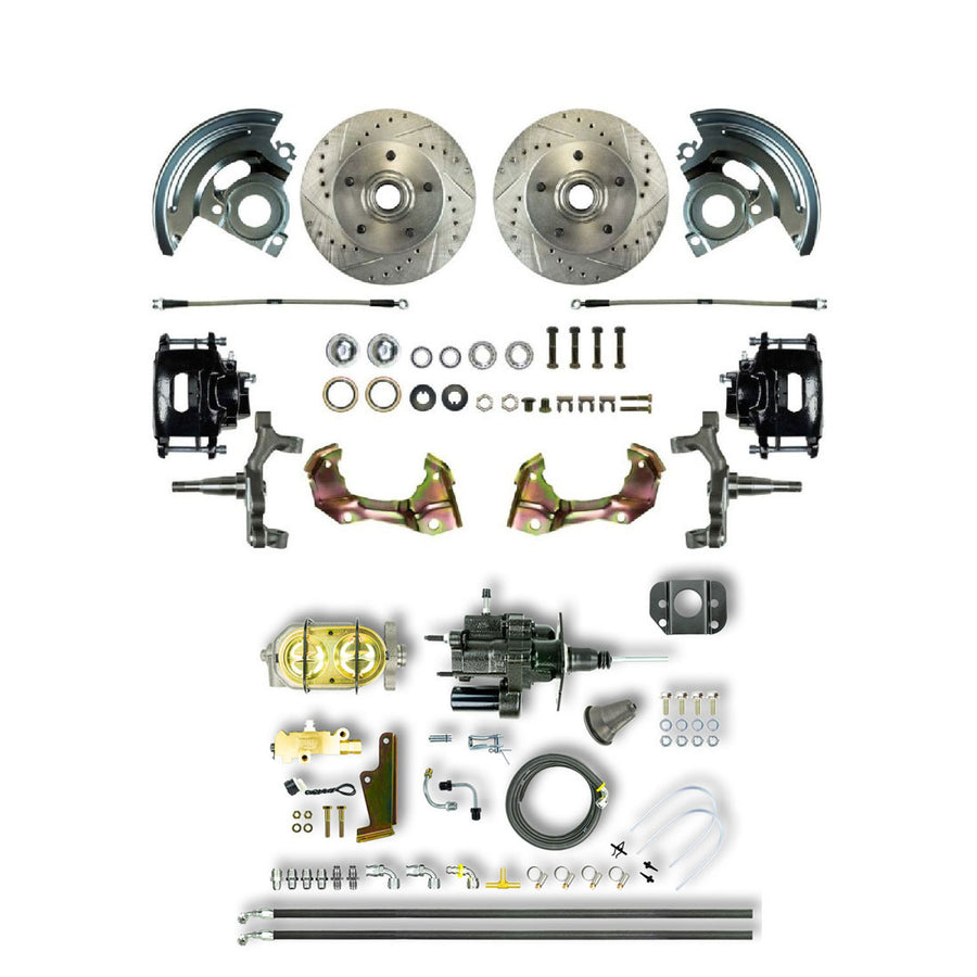 The Right Stuff 67-74 GM F/X-Body, Hydraulic Brake Assist, 2" Drop, Front Disc Brake Kit, Black Calipers - (AFXHB02DS)