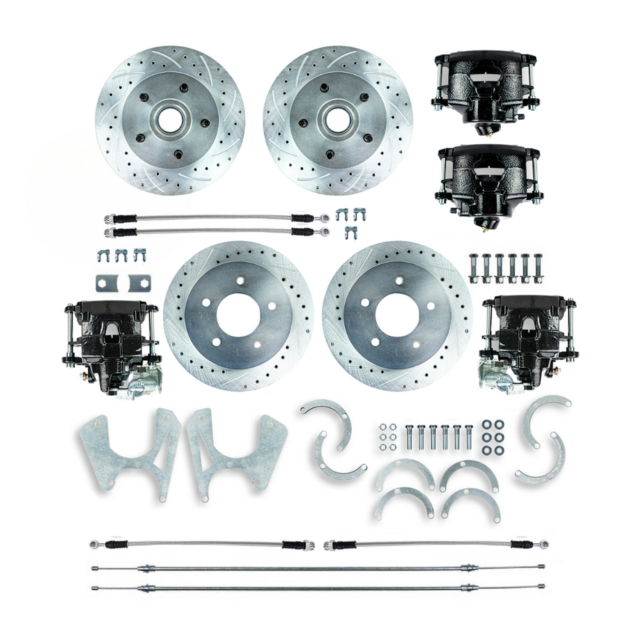 The Right Stuff 73-87 C10 Rear Disc Brake Conversion Kit w/Matching Front Rotors Black Calipers - (T73DC05B)