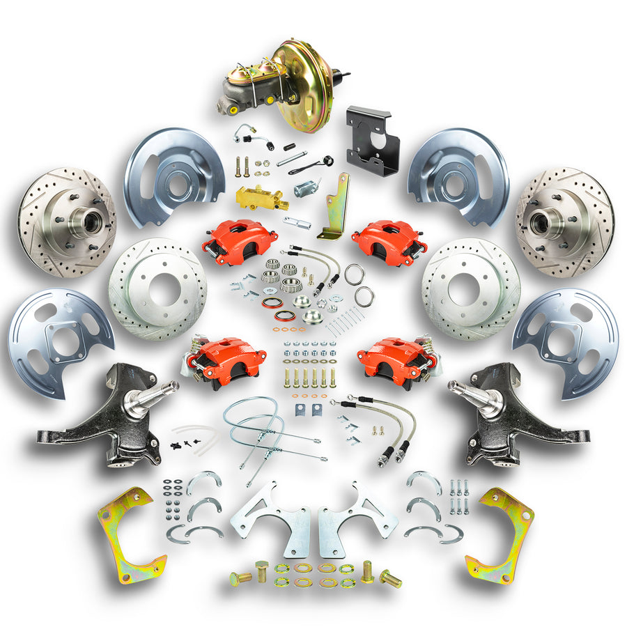 The Right Stuff 67-70 GM C10/C15 Truck/Sub 2" Drop, Power 4-Wheel Disc Brake Kit Red Calipers 6x5.5 Bolt Pattern - (TDC6756DZ)