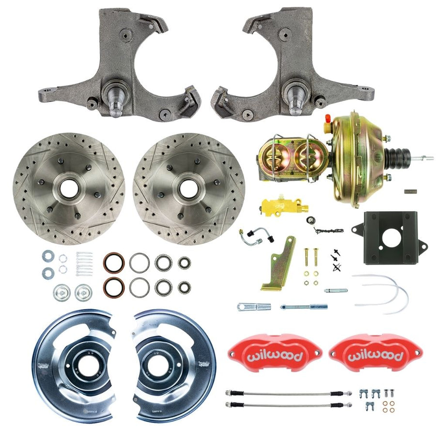The Right Stuff 1960-62 Chevy/GMC Performance Series, Power Front Disc Brake Conversion Kit with Red Wilwood Calipers, Drilled and Slotted Rotors, and Braided Stainless Hoses - (TDC6016ZP)