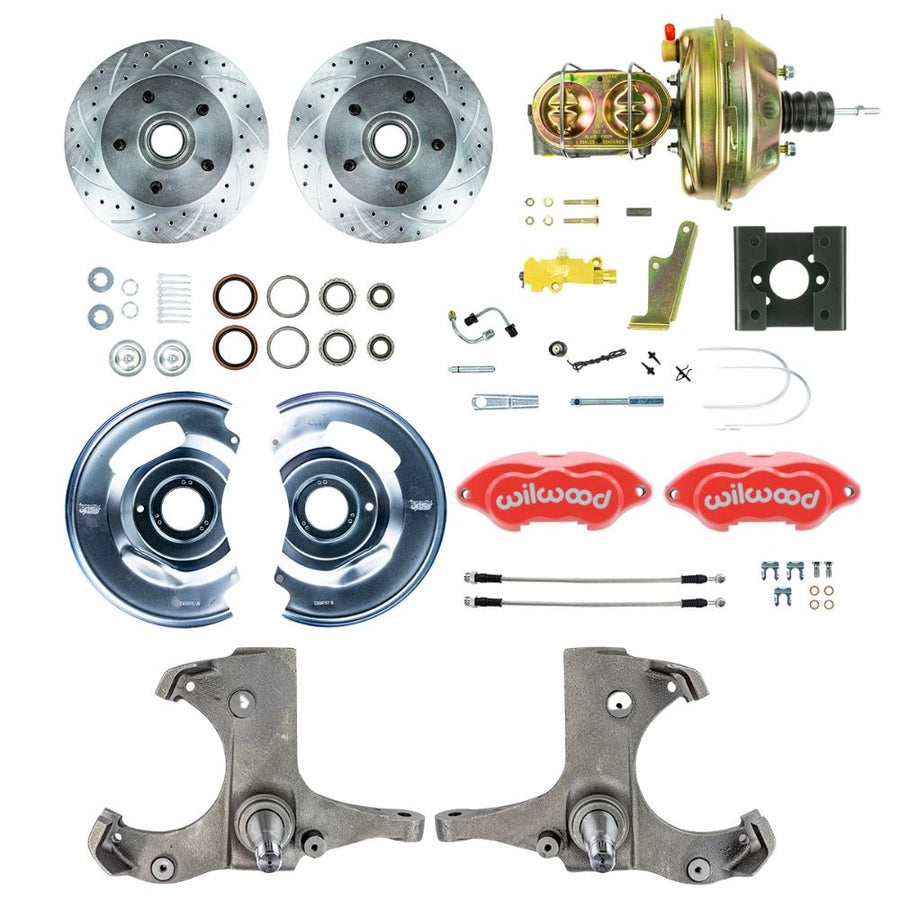 The Right Stuff 1963-66 Chevy/GMC Truck Performance Series, Power Front Disc Brake Conversion Kit, Red Wilwood Calipers, Drilled and Slotted Rotors, and Braided Stainless Hoses - (TDC6325ZP)