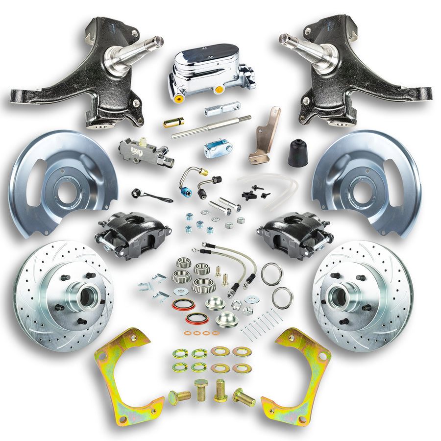 The Right Stuff 60-62 GM Truck & Suburban, 2" Drop Std Front Disc Kit Blk Calipers, Chrome Upper - (TSD6015DBX)