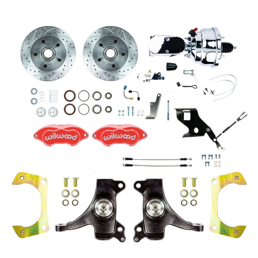 The Right Stuff 67-70 GM C10/15 Trk/Sub, 2" Drop, Pwr Front Disc Kit, Red Calipers, Chrome Upper 5x5 Bolt Pattern - (TDC6725DZX)