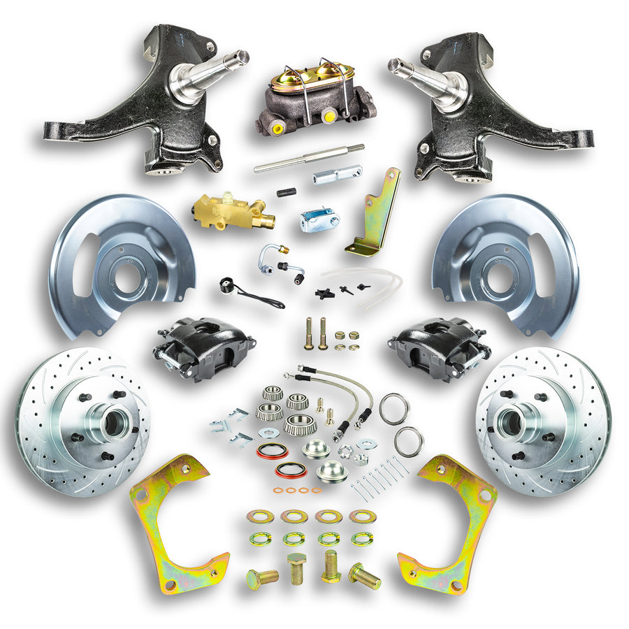 The Right Stuff 60-62 GM Truck & Suburban, 2" Drop, Manual Front Disc Brake Kit Blk Calipers - (TSD6015DB)