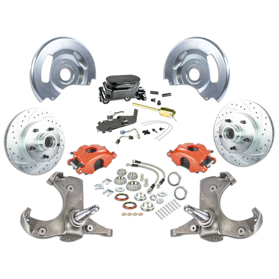 The Right Stuff 63-70 Chevy/GMC Truck & Sub Std Front Disc Brake Kit, Red Calipers Black Upper - (TSD6315ZY)