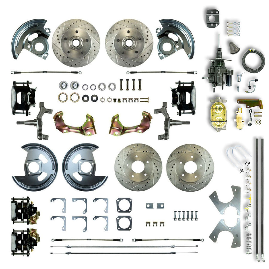 The Right Stuff 64-72 GM A-Body, Hydraulic Brake Assist, 2" Drop, 4-Wheel Disc Brake Kit Black Calipers - (AFXHB41DS)