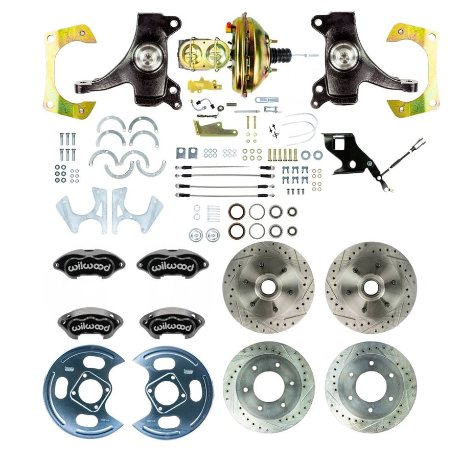 The Right Stuff 1967-70 GM/Chevy C10/C15 Truck/Suburban 2" Drop, Performance Series Power 4-Wheel Disc Kit, Black Wilwood Calipers, Drilled and Slotted Rotors, and Braided Stainless Hoses 6x5.5 Bolt Pattern - (TDC6756DBP)