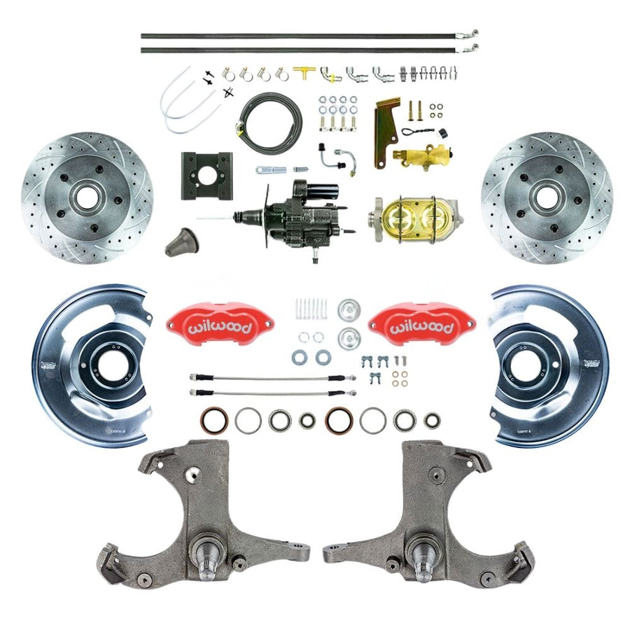 The Right Stuff 1963-66 Chevy/GMC Truck Performance Series, Hydro Boost Disc Brake Conversion Kit, Red Wilwood Calipers, Drilled and Slotted Rotors, and Braided Stainless Hoses - (THB6325ZP)