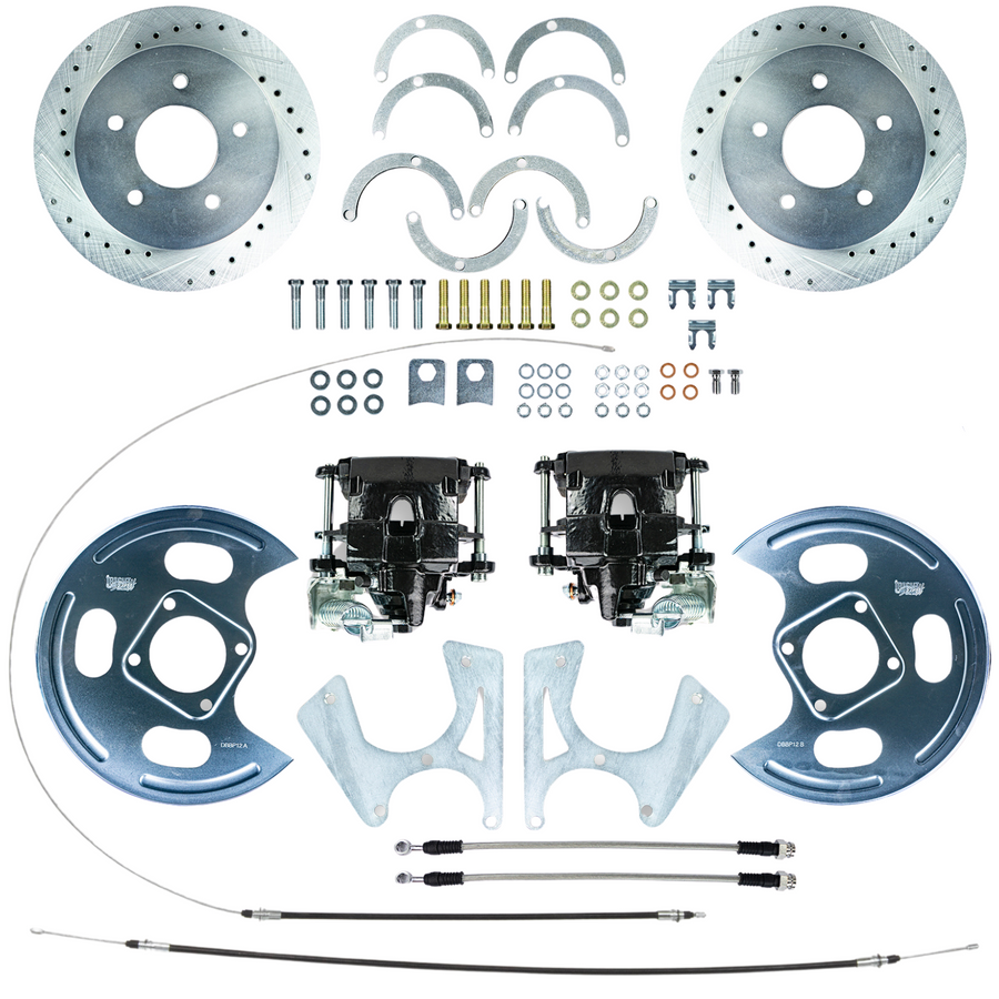 The Right Stuff 1963-1972 Chevy/GMC Truck Rear Disc Brake Conversion Kit, with Black Calipers, Drilled and Slotted Rotors, Backing Plates and E-brake Cables, 5 Lug - (TRD4745S)