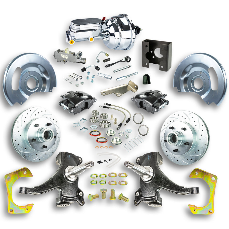 The Right Stuff 63-66 Chevy/GMC Truck/Sub, 2" Drop, Pwr Disc Kit, Black Calipers Chrome Upper 5x5 Bolt Pattern - (TDC6325DBX)