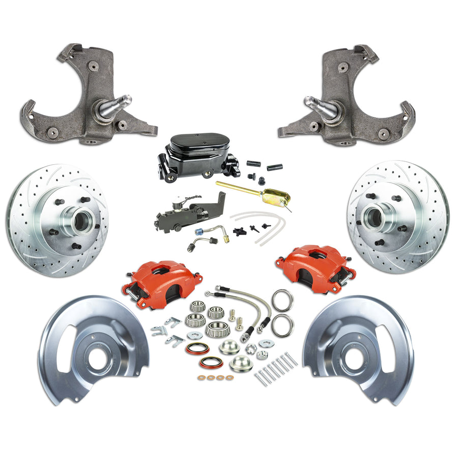 The Right Stuff 60-62 Chevy/GMC Truck & Sub, Manual Front Disc Brake Kit Red Caliper Blk Upper - (TSD6015ZY)