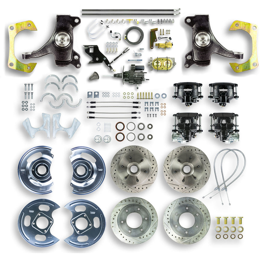 The Right Stuff 67-70 C10-15 Truck/Sub 2" Drop Hydraulic Brake Assist 4-Wheel Disc Brake Conv Blk Calipers - (THB6756DB)