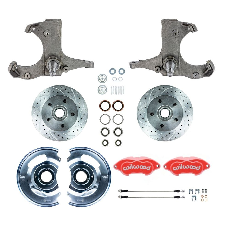 The Right Stuff 1960-62 GM/Chevy Truck/Suburban, 2WD, Performance Series "At The Wheel" Disc Conversion Kit, with Red Wilwood Calipers, Drilled and Slotted Rotors, and Braided Stainless Hoses - (TWK6015ZP)