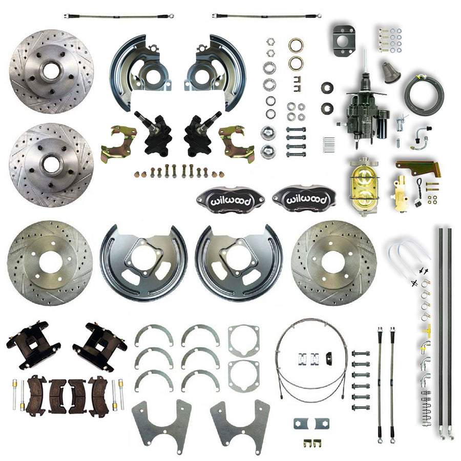 The Right Stuff 67-69 GM F-Body, Staggered, 2" Drop Hydraulic Brake Assist 4 Wheel Disc Conv Blk Calipers - (AFXHB25DS)