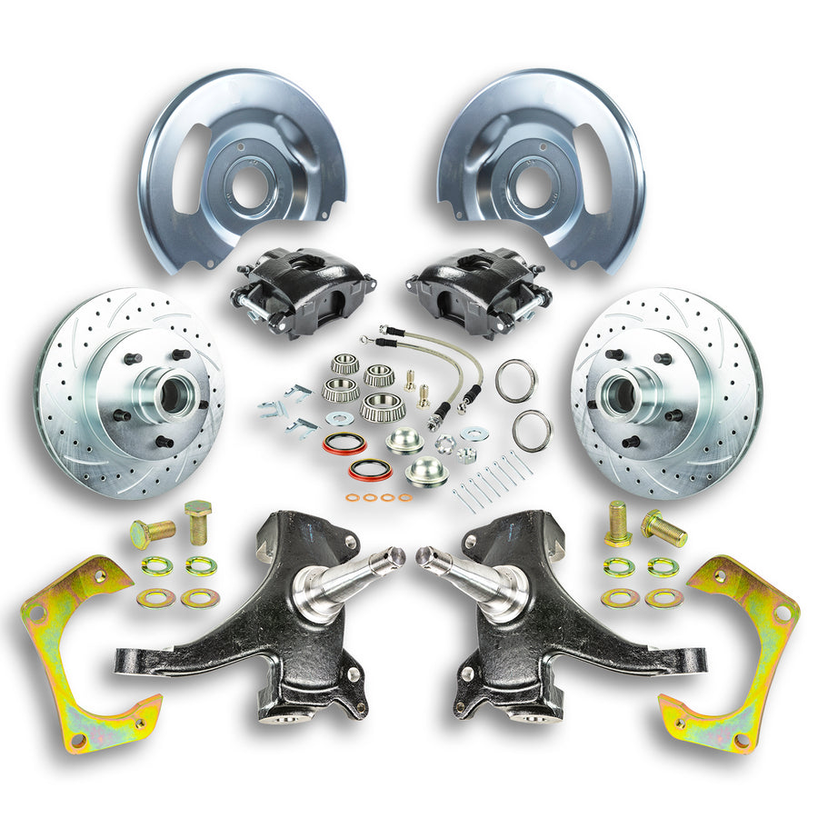 The Right Stuff 63-70 GM Truck/Suburban, 2WD, 2" Drop At The Wheel Disc Brake kit Blk Calipers - (TWK6315DB)