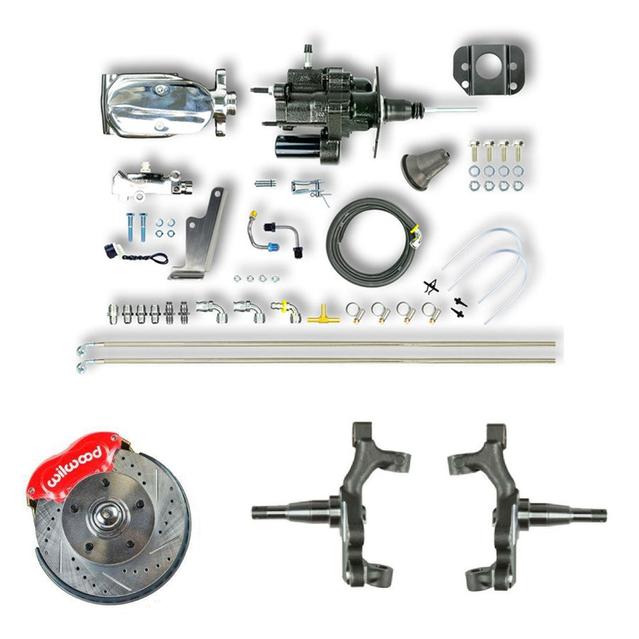 The Right Stuff 64-74 GM A/F/X Body, Front Chrome Hydraulic Brake Assist Disc Brake Conversion Red Calipers - (AFXHB32DZX)