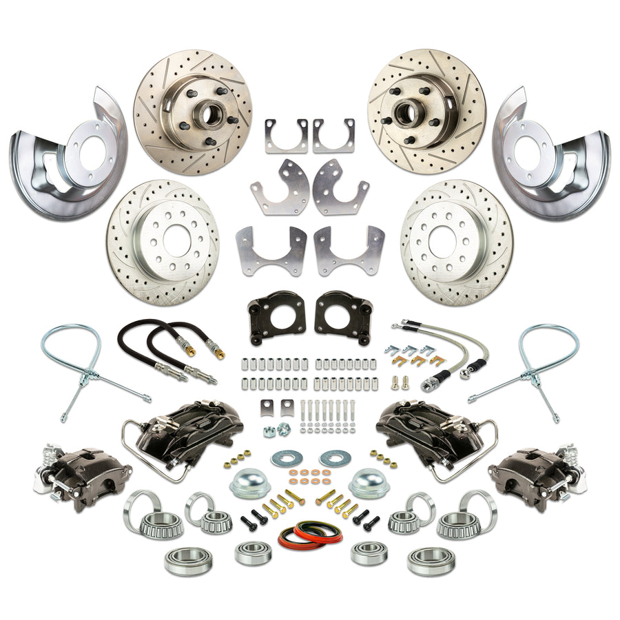 The Right Stuff 1964-73 Ford 4 Wheel Disc At-The-Wheel Conv., Large Ford 9" Rear End, Drilled/Slotted Rotors, Black Calipers - (ZWK6445S)