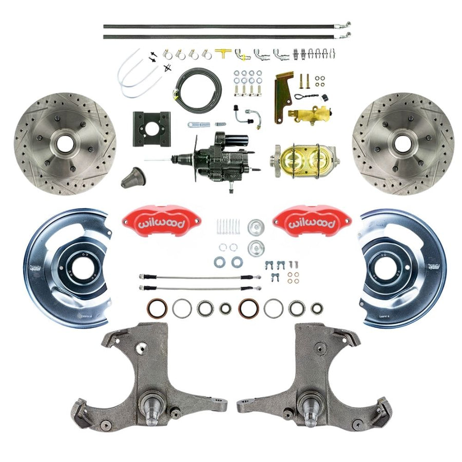 The Right Stuff 1963-66 Chevy/GMC Truck Performance Series, Hydro Boost Disc Brake Conversion Kit, Red Wilwood Calipers, Drilled and Slotted Rotors, and Braided Stainless Hoses - (THB6326ZP)