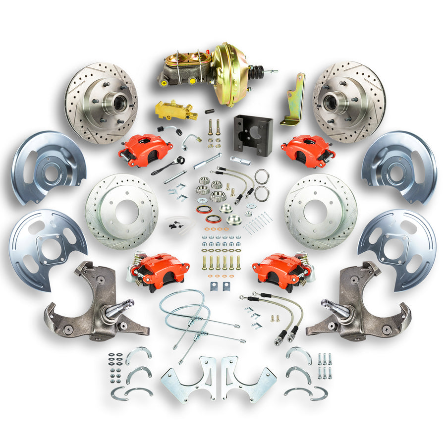 The Right Stuff 63-66 GM C10/C15 Truck/Suburban W/2WD, Pwr 4-Wheel Disc Brake Kit, Red Caliper 6x5.5 Bolt Pattern - (TDC6356Z)