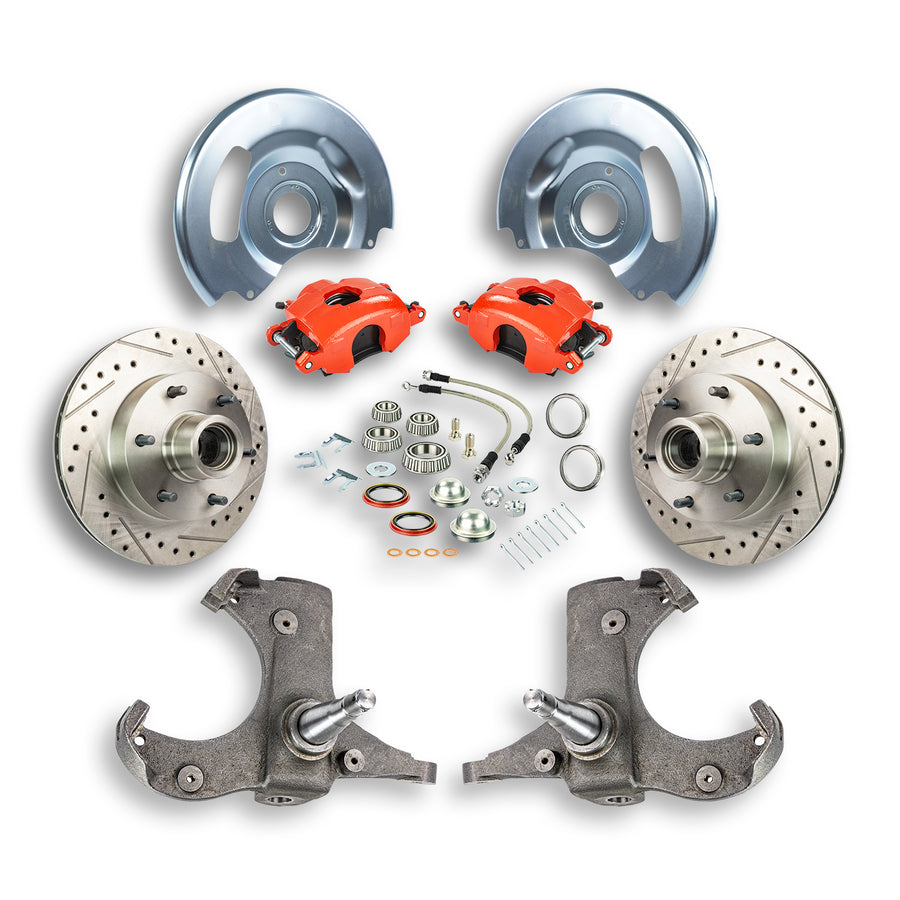 The Right Stuff 60-62 GM Truck/Suburban, 2WD, "At The Wheel" Disc Brake Kit Red Calipers 6x5.5 - (TWK6016Z)