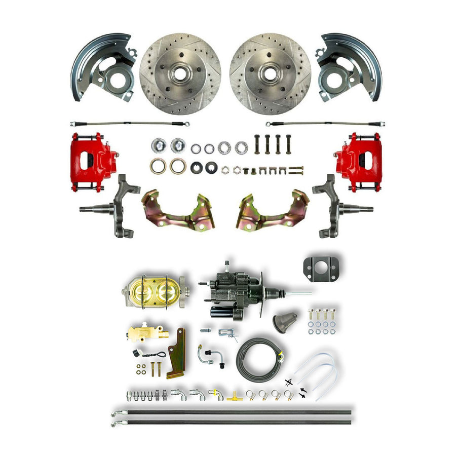 The Right Stuff 67-74 GM F/X-Body, Hydraulic Brake Assist, 2" Drop, Front Disc Brake Kit, Red Calipers - (AFXHB02DZ)