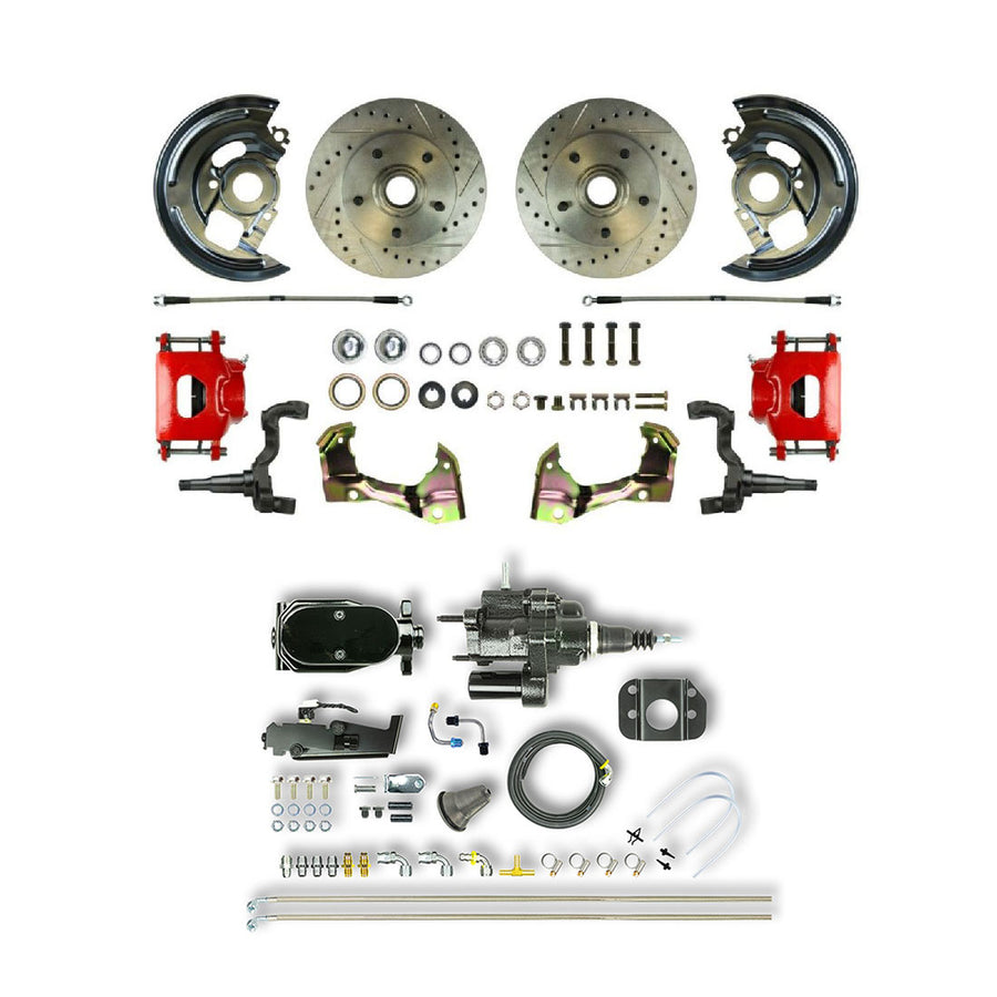 The Right Stuff 1964-1972 Chevelle/GM A-Body Black Hydraulic Brake Assist Disc Brake Conv Kit Red Calipers - (AFXHB01CZY)