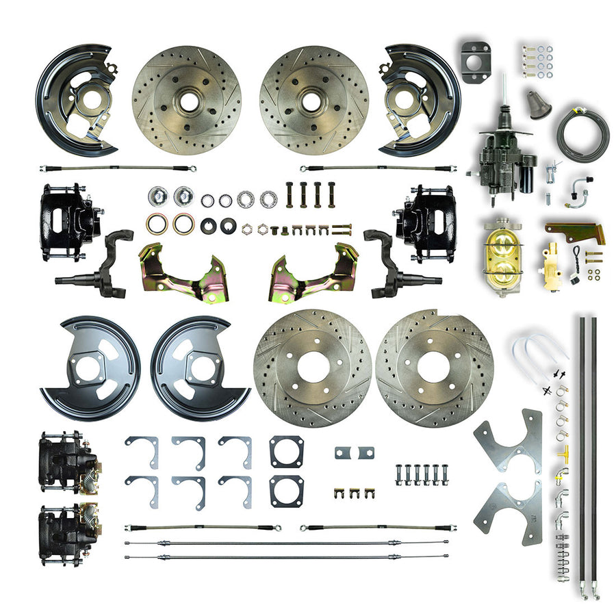 The Right Stuff 1967 GM F-Body Non-Staggered 4 Wheel Hydraulic Brake Assist Disc Conversion Black Calipers - (AFXHB42CS)