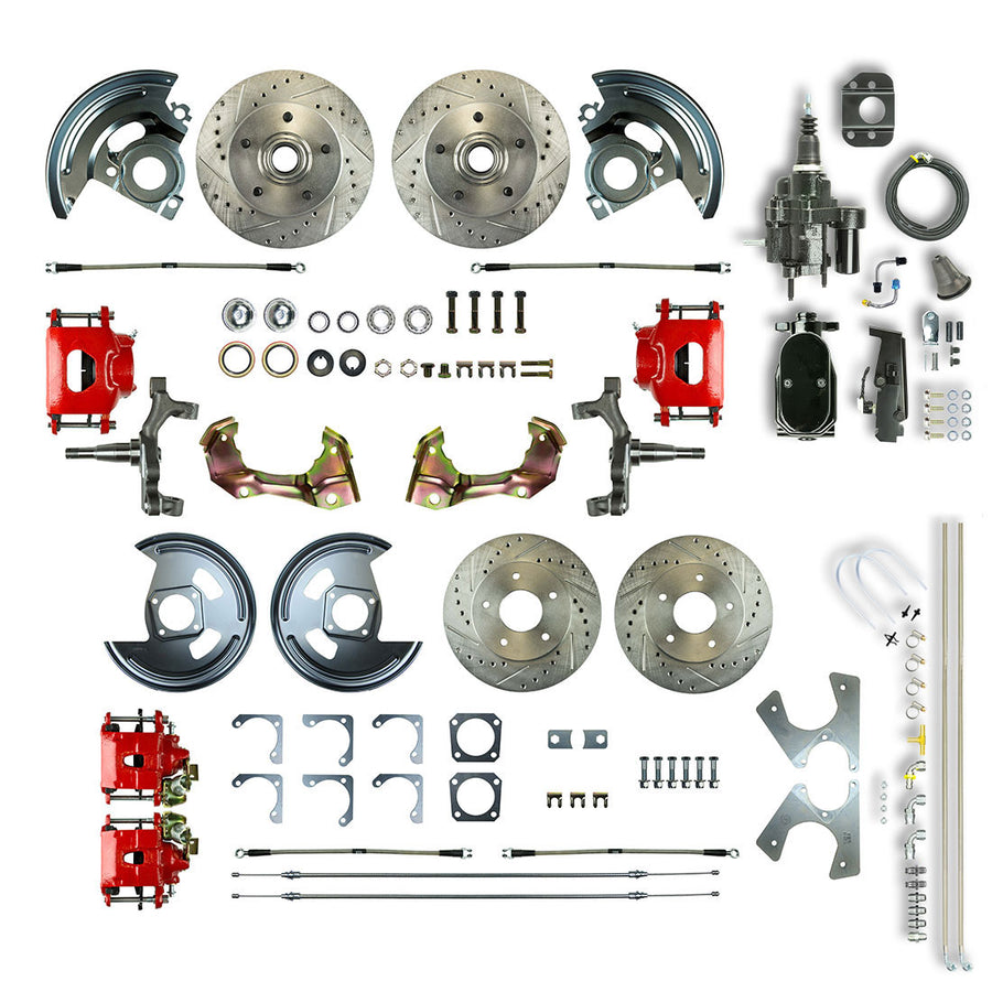 The Right Stuff 67-69 F-Body Non-Stag 4 Wheel Black Hydraulic Brake Assist 2"Drop Disc Brakes Red Calipers - (AFXHB42DZY)