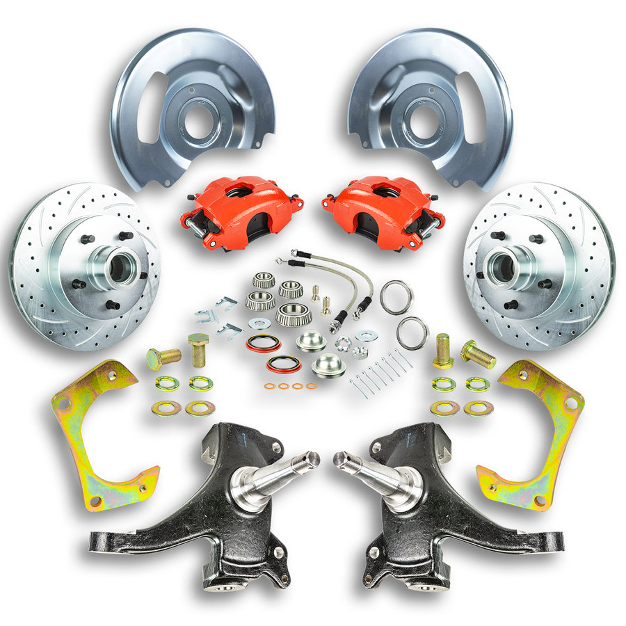 The Right Stuff 60-62 GM Truck/Suburban 2WD 2" Drop, At The Wheel Disc Brake Kit, Red Calipers - (TWK6015DZ)