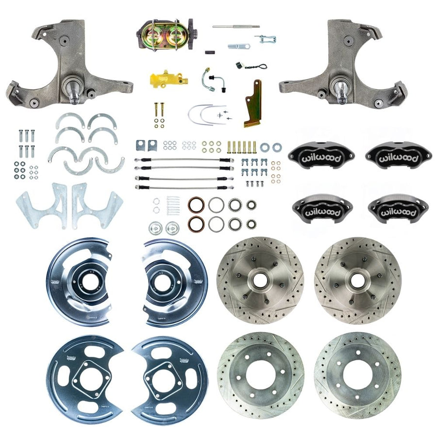 The Right Stuff 1963-70 Chevrolet/GMC Truck & Suburban, Performance Series Manual 4-Wheel Disc Brake Conversion Kit, Black Wilwood Calipers, Drilled and Slotted Rotors, and Braided Stainless Hoses 6 Lug - (TSD6346BP)