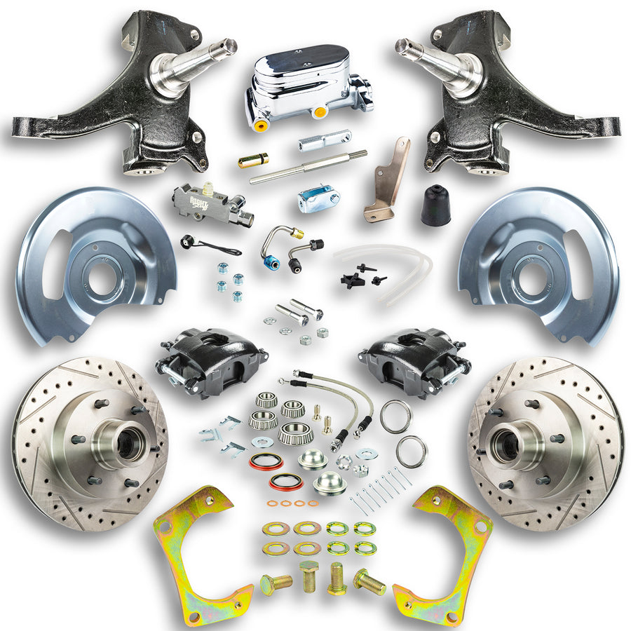 The Right Stuff 60-62 GM Truck/Sub, 2" Drop Std Front Disc Brake Kit Blk Calipers Chrome Upper - (TSD6016DBX)