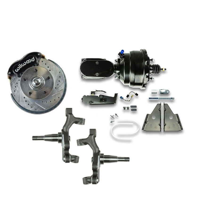 The Right Stuff 1964-1974 GM A/F/X Body, 2" Drop, Preformance Series Front Power Disc Brake Conversion Kit; Black Calipers and Black Booster Master Cylinder. - (AFXDC32DSY)