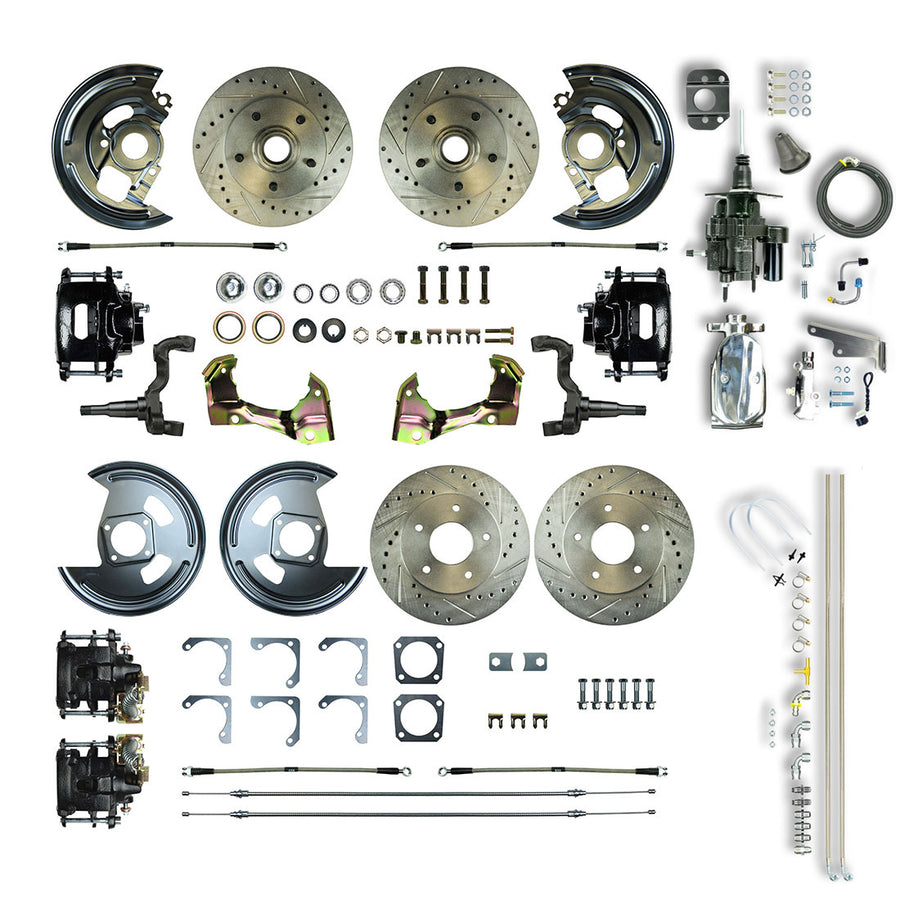 The Right Stuff 1967 GM F-Body Non-Staggered 4 Wheel Chrome Hydraulic Brake Assist Disc kit Black Calipers - (AFXHB42CSX)