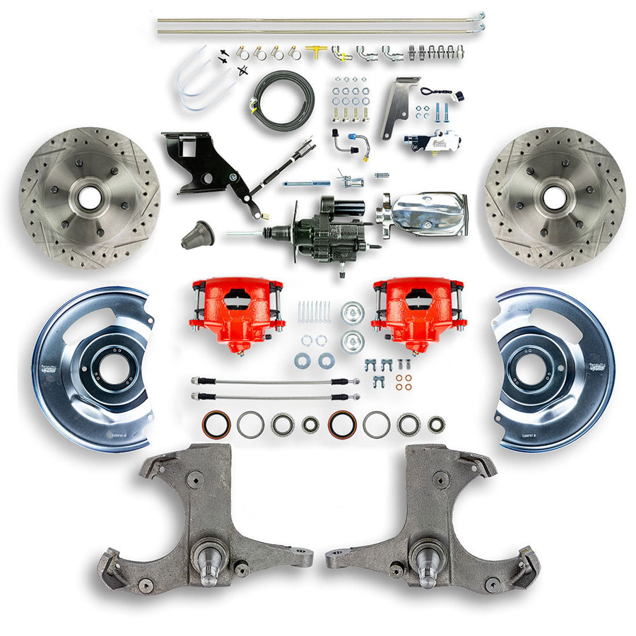 The Right Stuff 67-70 GM C10/C15 Truck/Suburban W/2WD, Chrome Hydraulic Brake Assist Disc Conv Red Calipers - (THB6726ZX)
