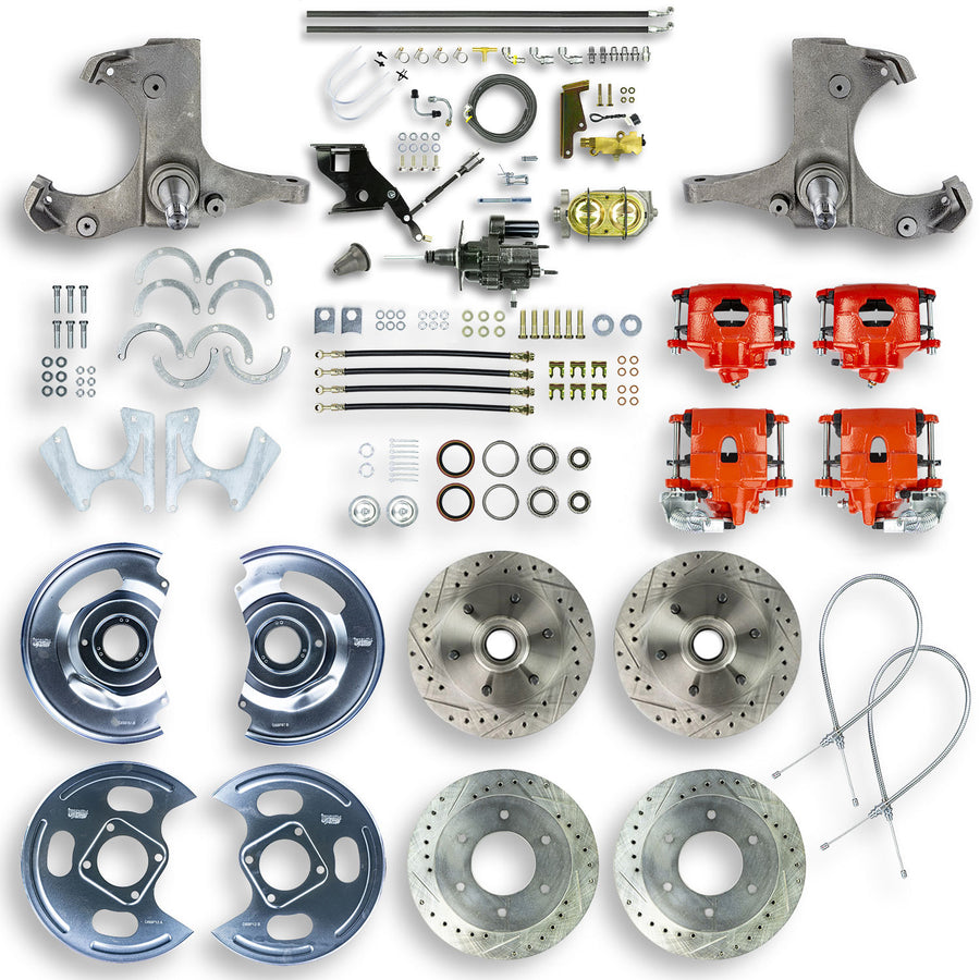 The Right Stuff 67-70 GM C10-15 Truck/Sub W/2WD Hydraulic Brake Assist 4-Wheel Disc Brake Conv Red Calipers - (THB6756Z)